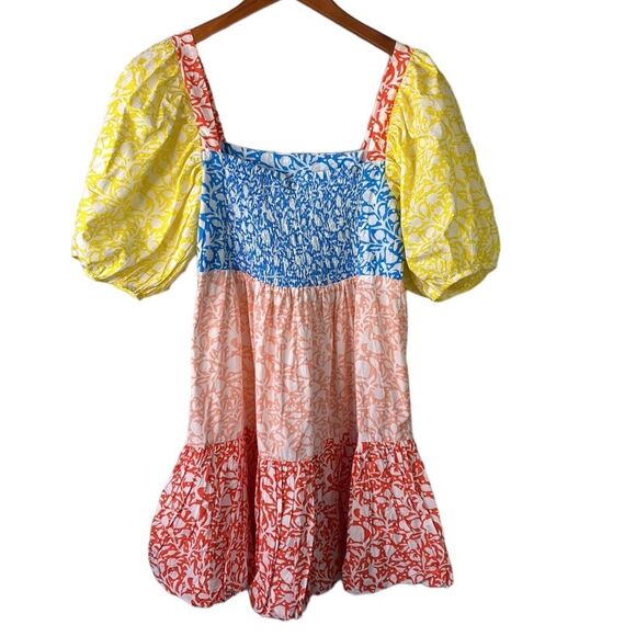 Oliphant Bubble Skirt Mini Dress Canary Multi-Color Balloon Short Puff Sleeve - Picture 6 of 16